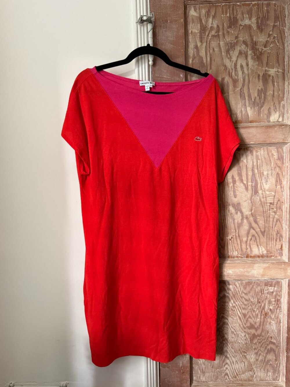 Vintage Lacoste Red & Hot Pink Colorblock Cotton Dress Size 44
